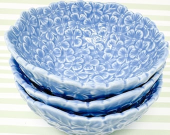 Set of 3 Blue Hydrangea Tidbit Bowls