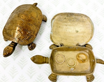 Vintage Brass Turtle Hinged Box Figurine