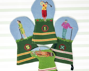 Vintage Needlepoint Golf Club Head Covers - Set of 4