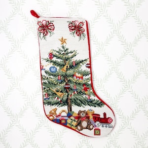 Vintage Needlepoint Christmas Stocking, Christmas Tree and Toys
