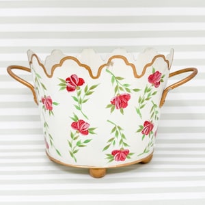 Vintage Painted Tole Floral Cachepot