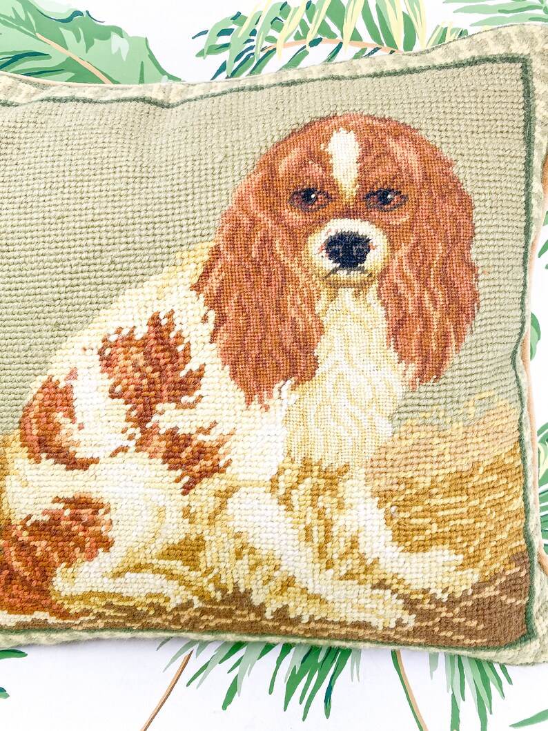 Vintage King Charles Cavalier Spaniel Needlepoint Pillow Etsy