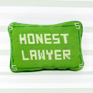 Honest Lawyer Vintage Handmade Needlepoint Pillow