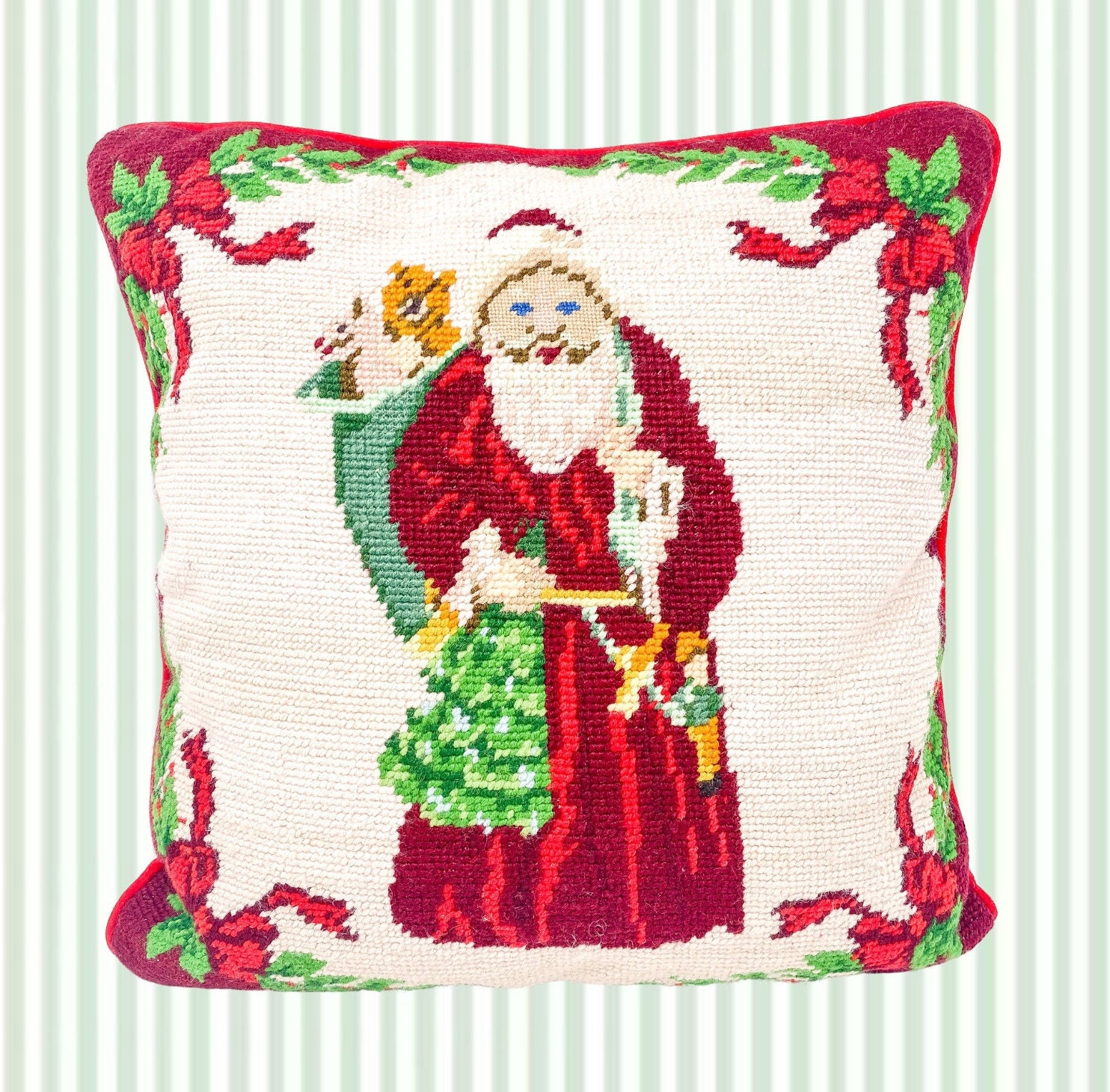 C & F Enterprises Nice Naughty I Tried Needlepoint Christmas Pillow