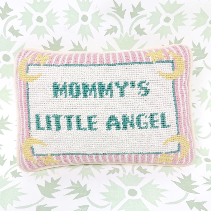 Mom Rules Needlepoint Pillow