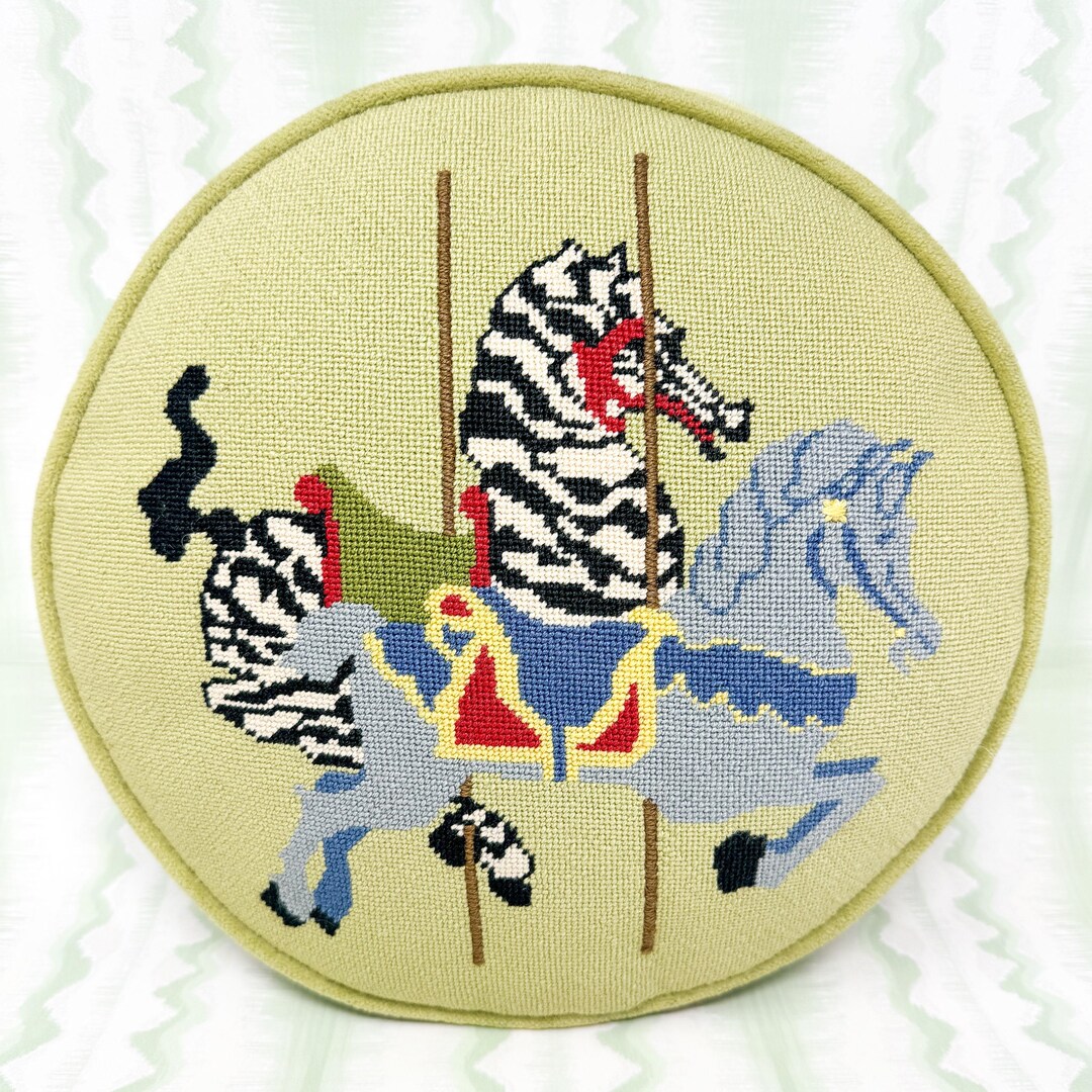 Carousel Needlepoint Handmade Carousel Vintage Needlepoint Pillow - Etsy