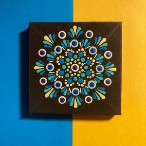 RAVEN Hand Painted Dot Mandala Mini Canvas