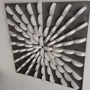 Geometric 3D silver handmade wooden wall decoration &quot;Night star&quot;, silver and white pearl colors shining sound diffuser 23&#39;&#39;
