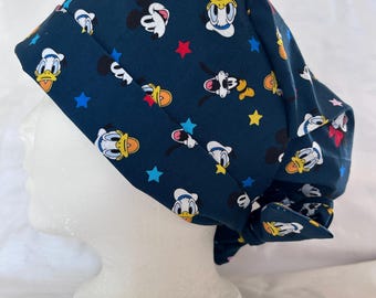 Mickey & Minnie Mouse Scrub Cap: Pleated Pixie Style, Long Hair
