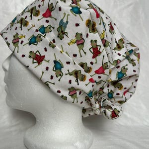 Dancing Frogs Surgical Scrub Hat, Pixie Style Operating Room Cap