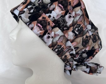 Bulldog Print Scrub Cap: Ponytail Hat for Women