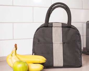 Personal Lunch Bag black and gray, thermal lunch bag, Insulated Bags for women, The bag to take the food to work in style