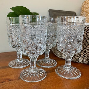 Vintage Anchor Hocking Wexford Clear Glass Goblet Drinking Glasses