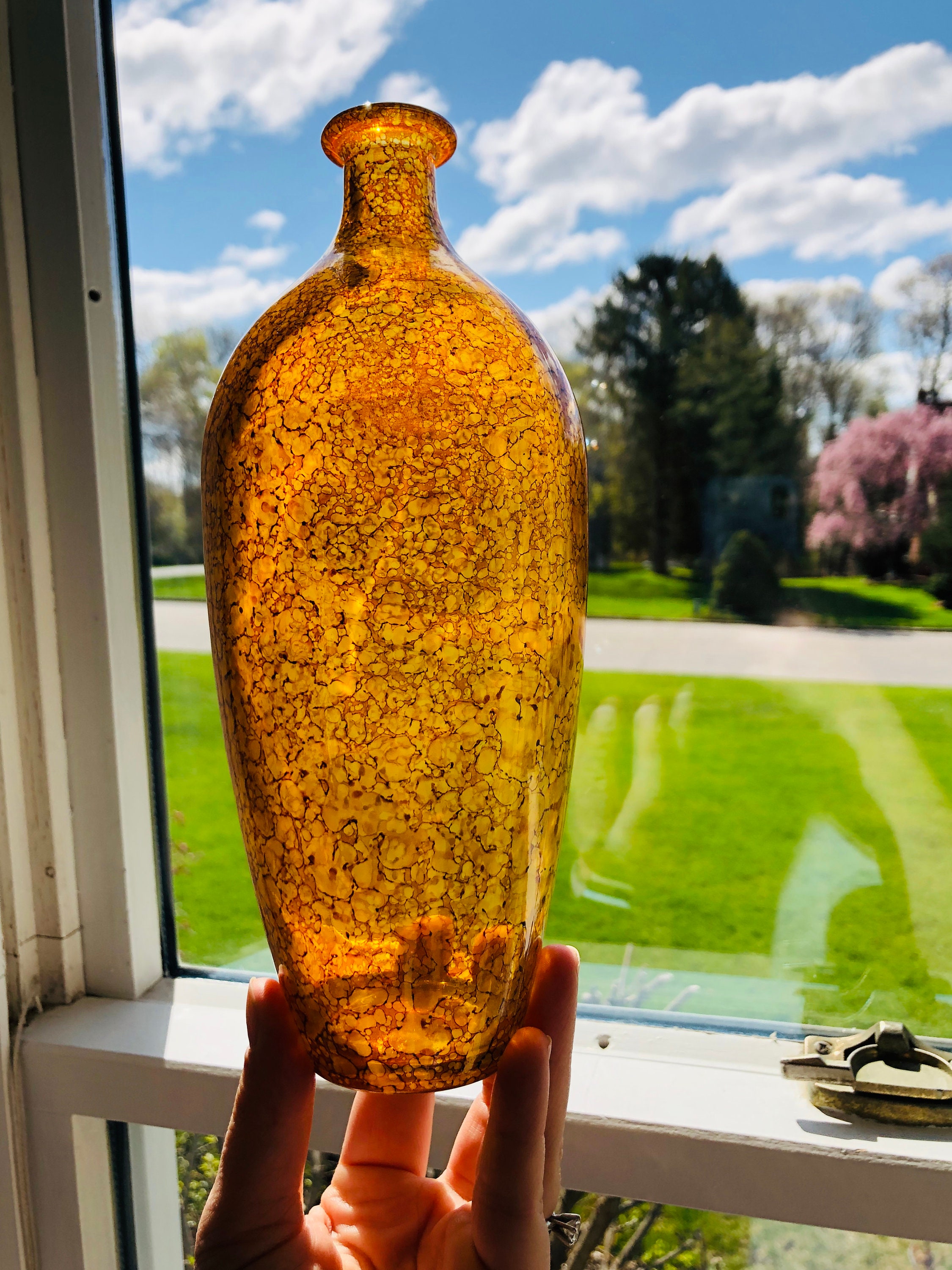 Vintage Pair of MCM Amber Glass Bottle Vases with Flared Top Etsy
