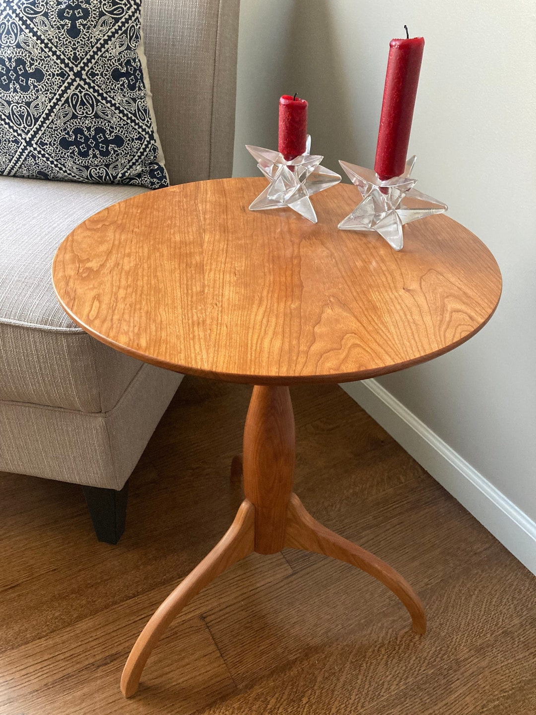 Shaker Candle Stand, Handmade, End Table, Round Table, Entryway Table