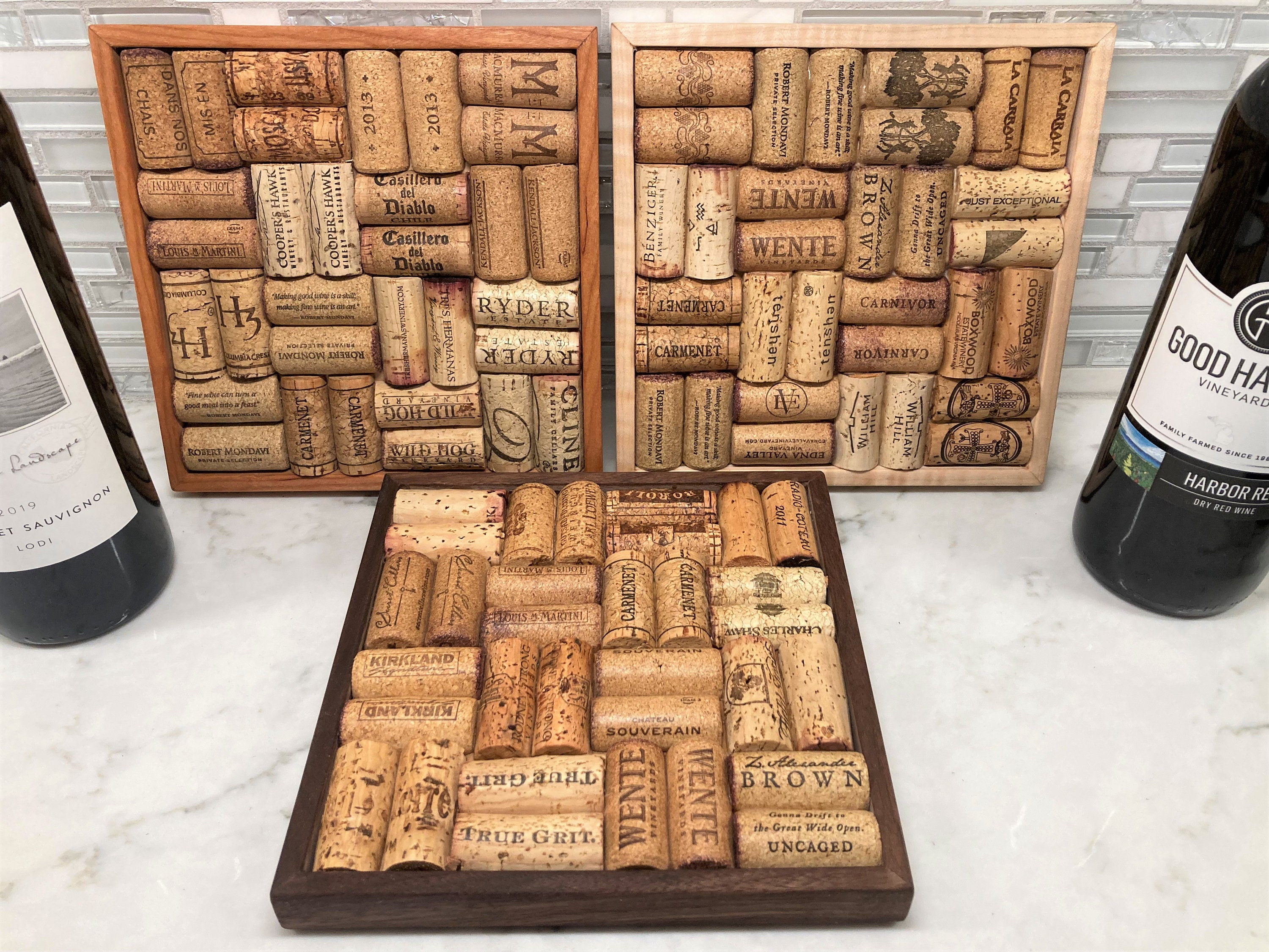 Wine Cork Trivet, Hot Pad, Reclaimed Cork, Wood Frame