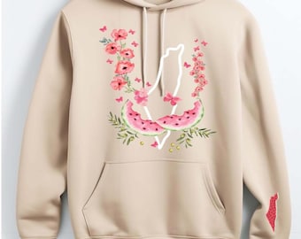 Sweat à capuche de sensibilisation palestinienne, sweat à capuche à motif floral, cadeau de l'Aïd, cadeau du ramadan, sweat à capuche héritage palestinien unisexe. Sweats à capuche Palestine faits main