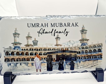 Ardoise personnalisée pour la Omra, cadeau bien pensé pour la Omra, cadeaux islamiques, cadeaux pour le Hajj et la Omra, cadres personnalisés pour la Omra, cadeau pour la famille Omra.