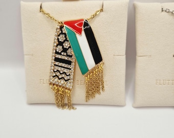Collier Palestine, bijoux femme, colliers tendance, bijoux sur le thème de la Palestine. Collier keffieh. Bijoux islamiques.
