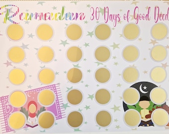 Ramadan-diagram för goda gärningar, Ramadan-aktivitetskalender, Ramadan-aktivitet för barn, Ramadan-belöningstabell