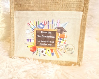 Sac en jute personnalisé pour enseignant, sac à provisions, sac à lunch, cadeaux pour enseignant, sac pour enseignant, cadeaux de remerciement pour enseignant, cartable, sacs-cadeaux pour enseignant