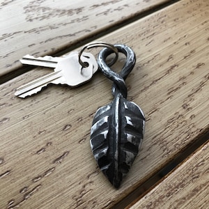 Hand forged leaf key chain