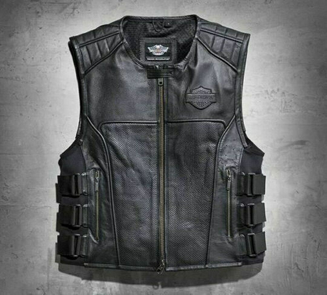 Harley Davidson motorfiets biker vest echte koe lederen vest Etsy