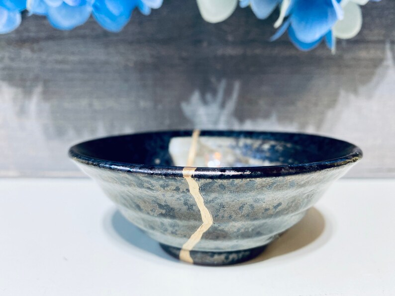 Kintsugi Bowl Kintsugi Black Ceramic Kintsugi Pottery Fall Etsy
