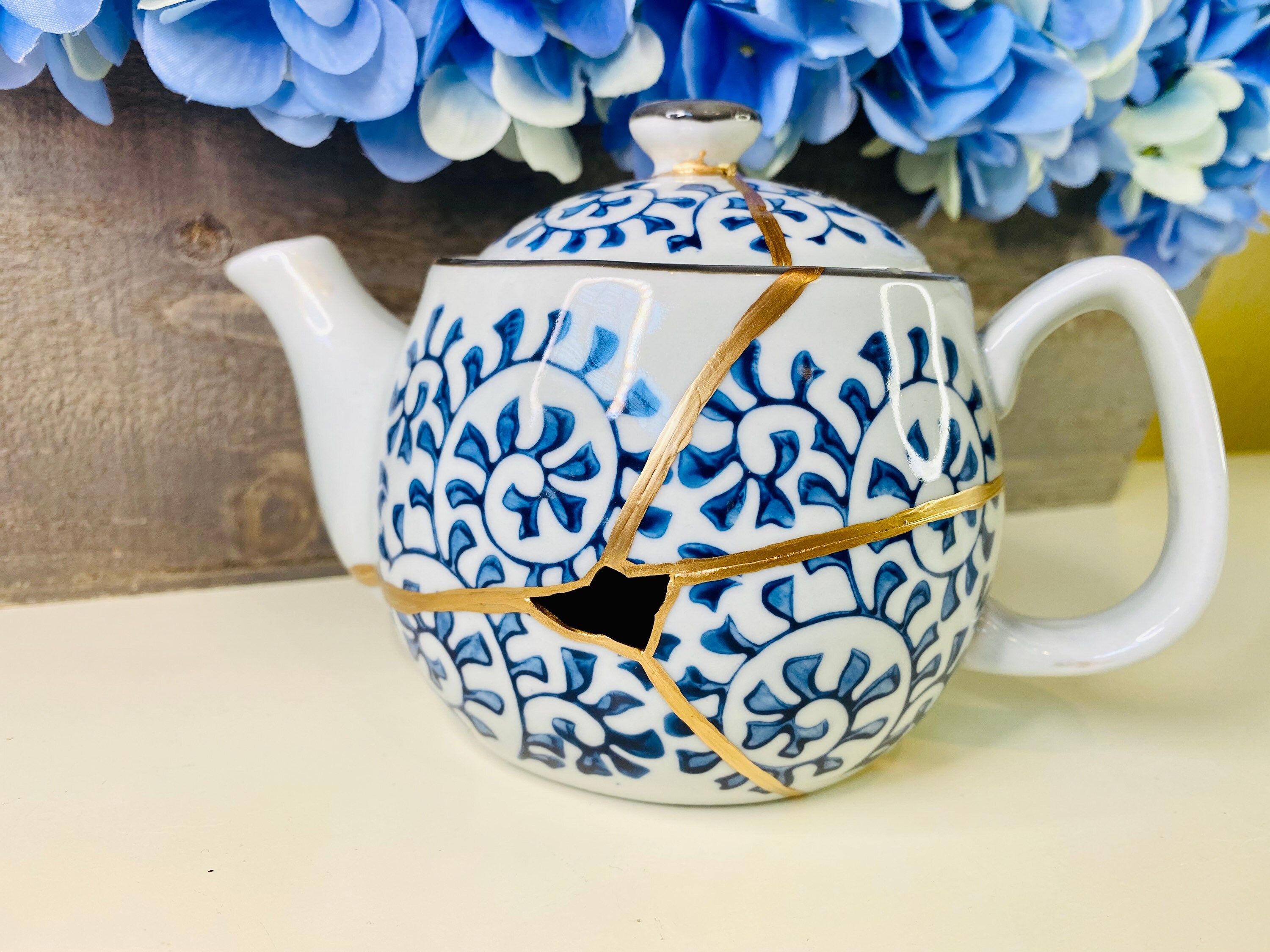 Kintsugi Teapot Kintsugi Blue and White Teapot Kintsugi Etsy