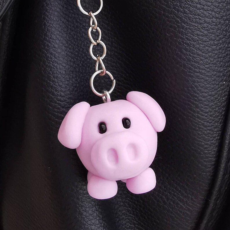 Clay Pig Keychain Polymer Clay Pink Piggy Keyring Etsy