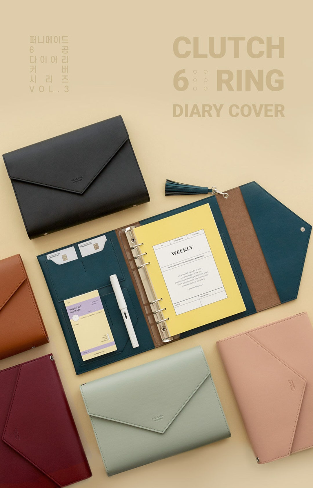 A5 Clutch 6 Ring Binder 6 Colors PU Leather Agenda Binder Cover A5