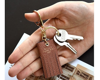 Leather Tassel Ring / Travel Name Tag / Key Ring / Hidden Name Tag / Genuine Leather Keychain /