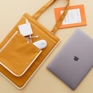 15" Laptop Sleeve with Handle | Protective Laptop Case- 3 Colors | 100% Cotton Canvas | Laptop Sleeve with Shoulder Strap | MacBook case