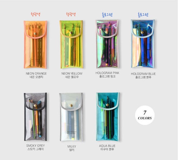 Fluorescent Transparent Pencil Case - 7 Colors, Pvc Pencil Bag With Snap  Button, Stationery Organizer, Pen Case, Stationery Pencils Case