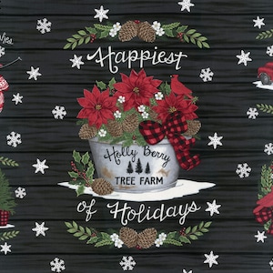 Moda Fabrics - HOLLY BERRY TREE farm - Quilt Fabric-by-the-24&quot; Panel by Primitive Gatherings 56030 13 - Black