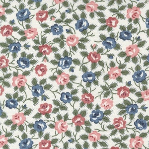 Moda Fabrics - SUNNYSIDE - 55281 11 Quilt Fabric-by-the-1/2 yard by Camille Roskelley       Blue, White and Pinks. Floral Pattern