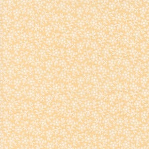 May include: A seamless pattern featuring a delicate white floral design on a pale yellow background. The pattern is made up of small, simple flowers and leaves, creating a subtle and elegant look.