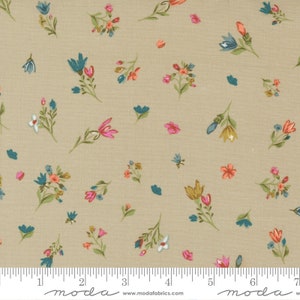 Moda Fabrics - SONGBOOK A NEW PAGE - Quilt Fabric-by-the-1/2 yard by Fancy That Design House   45555 15  Flax   Flowers on Solid