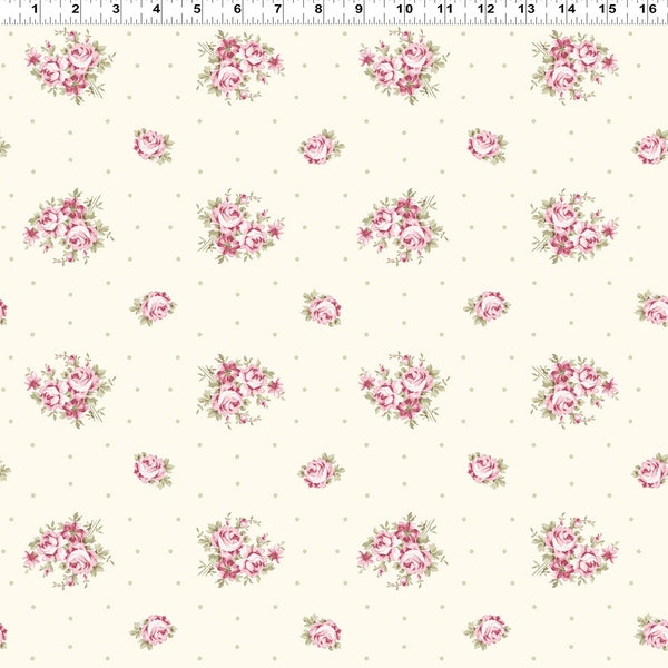 Clothworks Fabrics - FRENCH ROSES - Quilt Fabric-by-the-1/2 yard   Y3981-2  Light Cream  Multiple yards will be cut in one continuous piece.