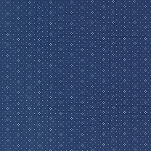 May include: A close-up of a navy blue fabric with a repeating pattern of small white dots. The dots are arranged in a grid-like pattern, creating a textured appearance. The fabric has a smooth, even surface.