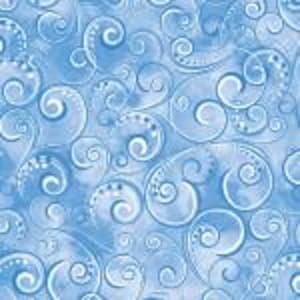May include: A seamless pattern featuring swirling, stylized wave-like designs in varying shades of blue. The pattern has a textured appearance, with the swirls overlapping against a lighter blue background, creating a sense of depth and movement.