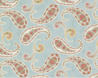 Moda Fabrics -PROMENADE - Quilt Fabric-by-the-1/2 yard by Three Sisters   44282 13 Sky Large Paisley Print Floral Pinks, Greens, Yellows