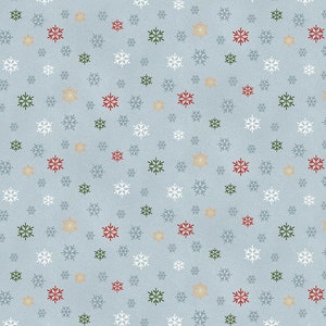 May include: A seamless pattern of snowflakes in various colors, including white, blue, red, green, and yellow, on a light blue background.