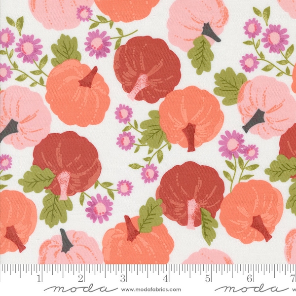 Moda - HEY BOO - Fabric-by-the-1/2 yard by Lella Boutique  5210 11  Orange, Pink, Blacks Multiple units will be cut in one continuous piece.