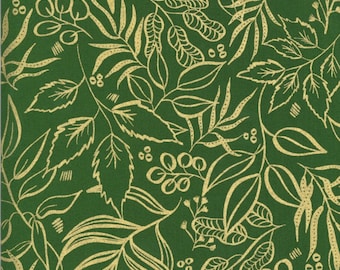 Moda - SUNSHINE SOUL - Quilt Fabric-by-the-1/2 yard by the Create Joy Project 8449 - 37M Leaf It To Me Leaves Metallic Jungle Green