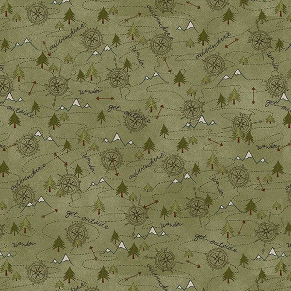 Henry Glass MOUNTAINS ARE CALLING Flannel Fabric-by-the-1/2 yard by Janet Nesbitt 3138 66   Forest  Multiple Units Cut In 1 Continuous Piece