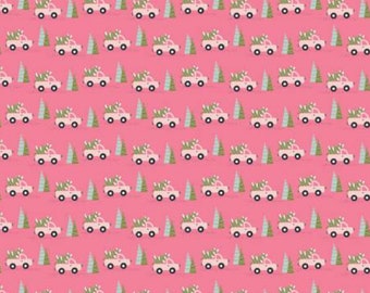 Poppie Cotton - SNUGGLE UP BUTTERCUP - Quilt Fabric-by-the-1/2 yard SB21614  Trucks and Trees in Pink