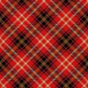 May include: A diagonal pattern of red, black, white, and gold plaid. The design features intersecting lines of varying widths, creating a classic tartan effect. The dominant colors are red and black, with white and gold accents.