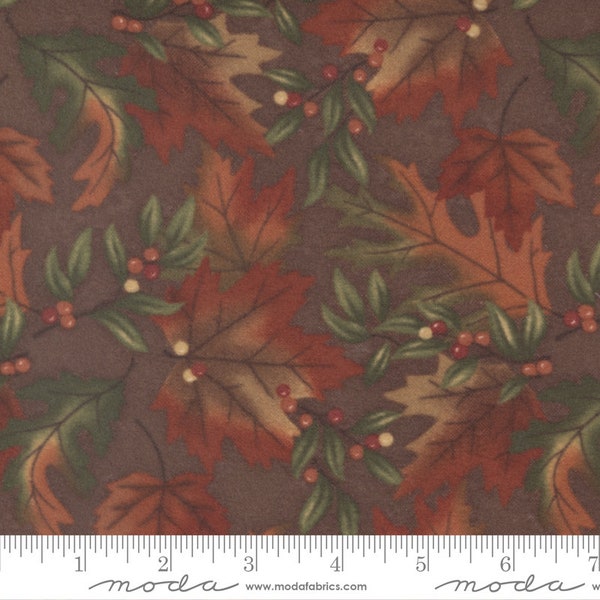 Moda Fabrics - FALL MELODY FLANNEL - Quilt Fabric-by-the-1/2 yard by Holly Taylor   6901 14F   Brown Fall Leaves and Birds