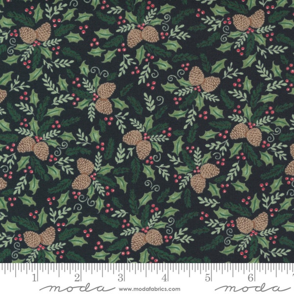 Moda - HOME SWEET HOLIDAY - Quilt Fabric-by-the-1/2 yard by Deb Strain 56004 - 15 Pinecone Greenery in Black